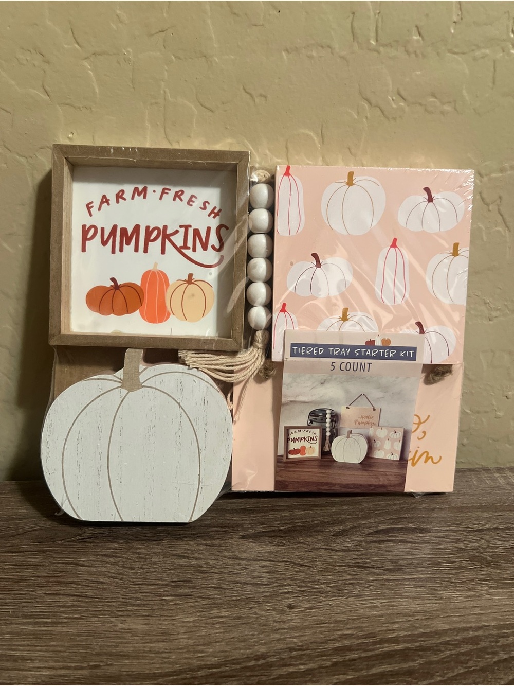 Target Bullseye Fall Decor Tiered Tray Signs Pumpkins Wood Orange NWT